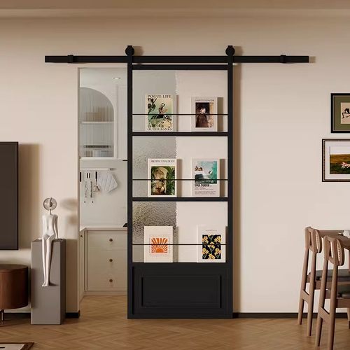 铁艺北欧书架门创意卫生间门隐形谷仓门餐厅厨房书吧玻璃推拉门