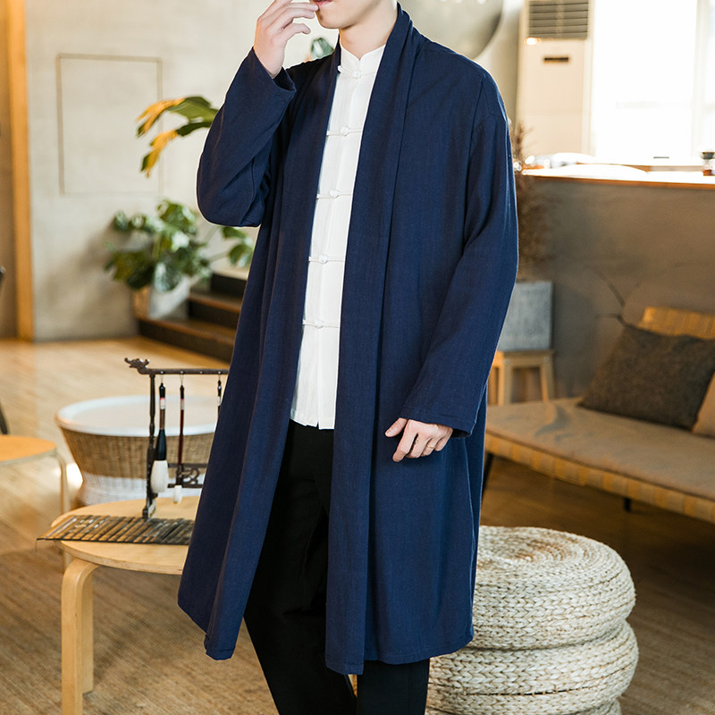 중국 당나라 복 한복 중국 스타일 남성 의류 평신도 면 및 린넨 망토 재킷 복고풍 선 의류 도교 가운 린넨 가운
