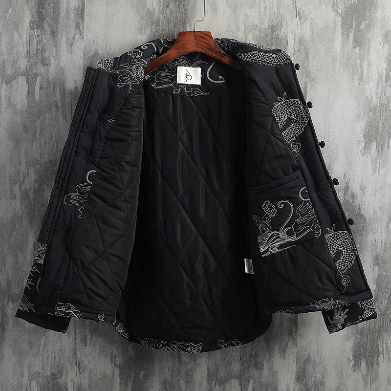 RETRO LITERATURE AND ART CHINESE STYLE MENS WEAR TANG COSTUME COTTON CLOTHES NEW CHINESE WEAR EMBROIDERED DRAGON ROBE WINTER COTTON JACKET