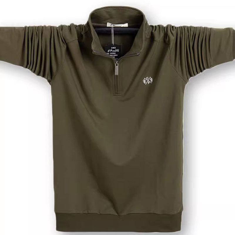 秋冬胖子纯色长袖T恤男棉加肥加大码立领卫衣半拉链休闲美式上衣