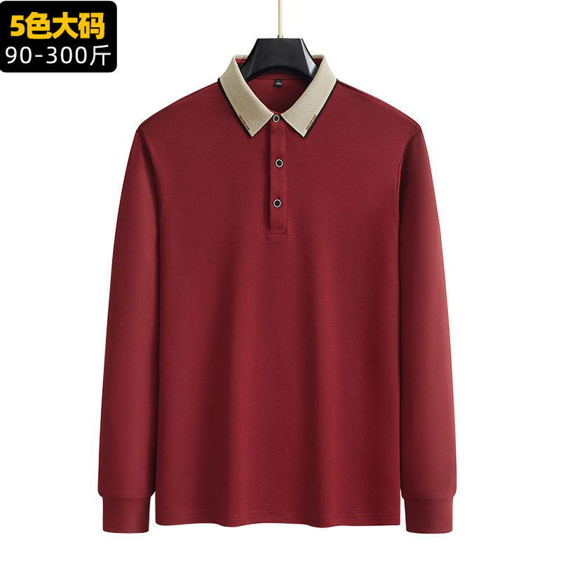 本命年商务休闲长袖T恤男红色带领中老年加肥加大宽松肥佬POLO衫