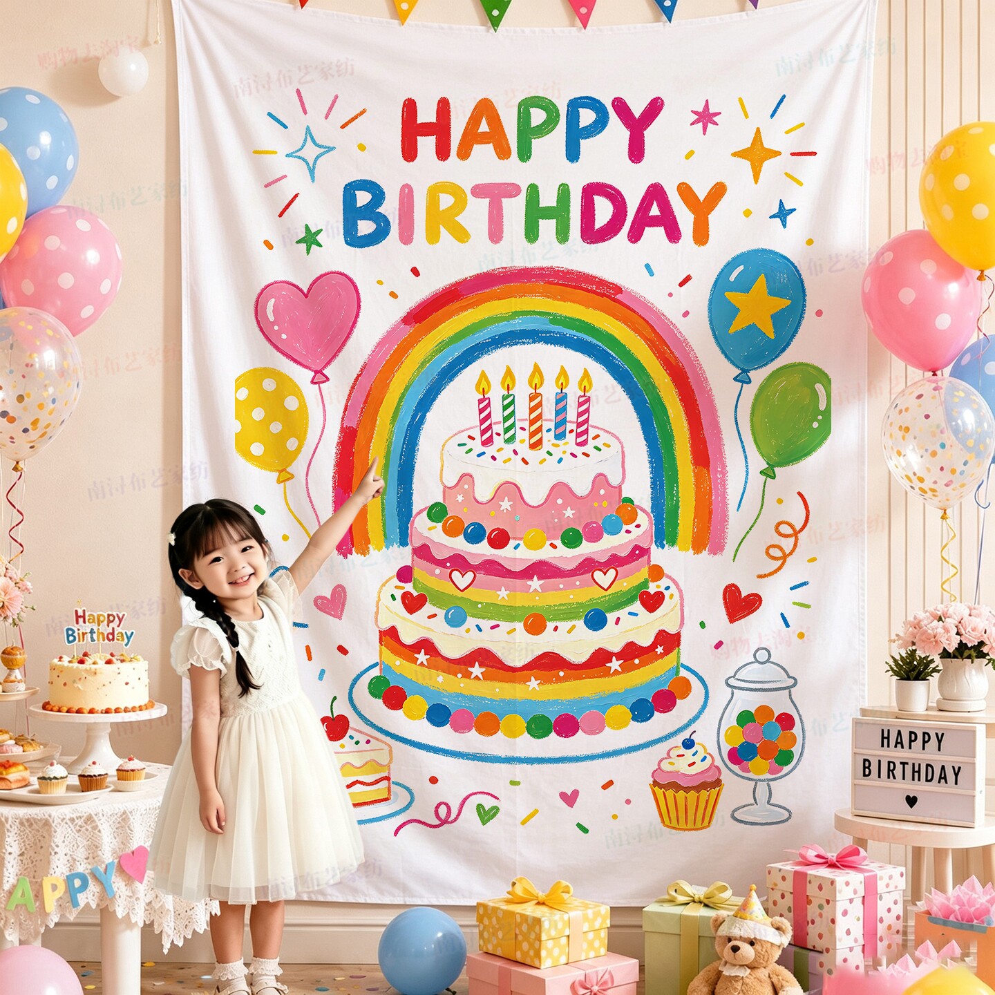 ins风网红宝宝生日拍照背景布