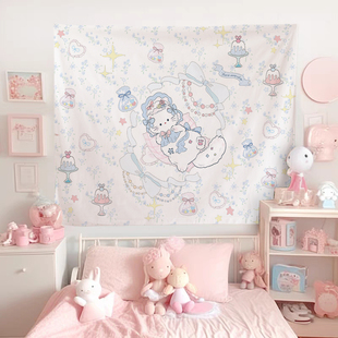 新款原创洛丽塔猫咪少女心挂布卧室ins背景布墙布挂毯床头装饰布