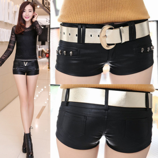 女2020秋季 性感打底靴裤 新款 低腰紧身皮短裤 铆钉包臀PU皮裤 超短裤