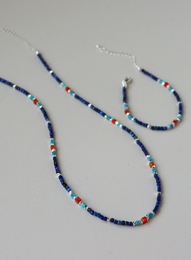 原创轻奢个性青金石夏季手工串珠项链女百搭高级感简约时尚锁骨链