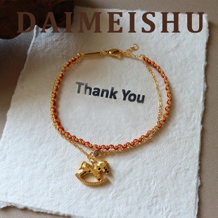 新年时尚精致百搭手工编织碎冰冰木马红绳手链轻奢高级感马年手饰