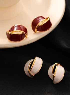 复古c型安可拉红色耳环女时尚精致百搭925银针耳饰轻奢高级