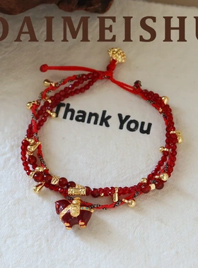 新年本命年复古时尚精致百搭红色滴油小马多层手链轻奢高级感手饰