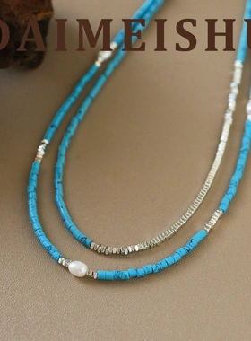 时尚简约气质百搭碎银子天然淡水珍珠松石项链轻奢高级感锁骨链女