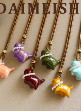 原创时尚精致彩色滴油珍珠猫咪毛衣链轻奢高级感气质百搭长项链女