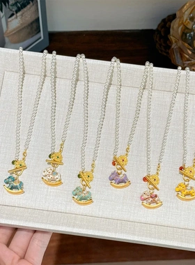 夏季时尚多巴胺彩色滴油ot扣木马施家珍珠项链轻奢高级感锁骨链