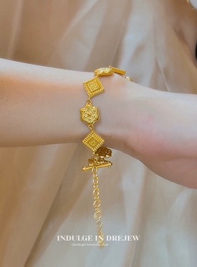 盛世华彩沙金手链女古法华星凝辉真黄金久不掉色新款周家同款