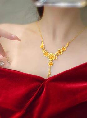 真黄金三生三世梅花项链镀金套链结婚假三金敬酒服配饰