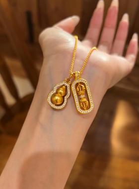 韦雪同款点钻葫芦金刚杵沙金吊坠项链降魔杵葫芦貔貅镶钻挂坠叠戴