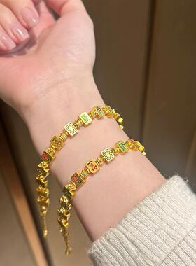 麻将沙金手链女真黄金金店同款转运珠手链红中发把把胡自摸手串