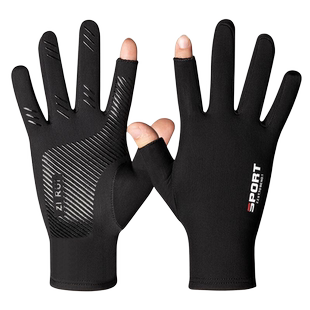 冰丝手套男士夏季防晒露二指薄款手套户外开车漏半指路亚钓鱼骑行