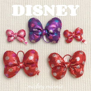 东迪米妮儿童新年红色蝴蝶结亮片发圈扎马尾丸子头发饰挂件