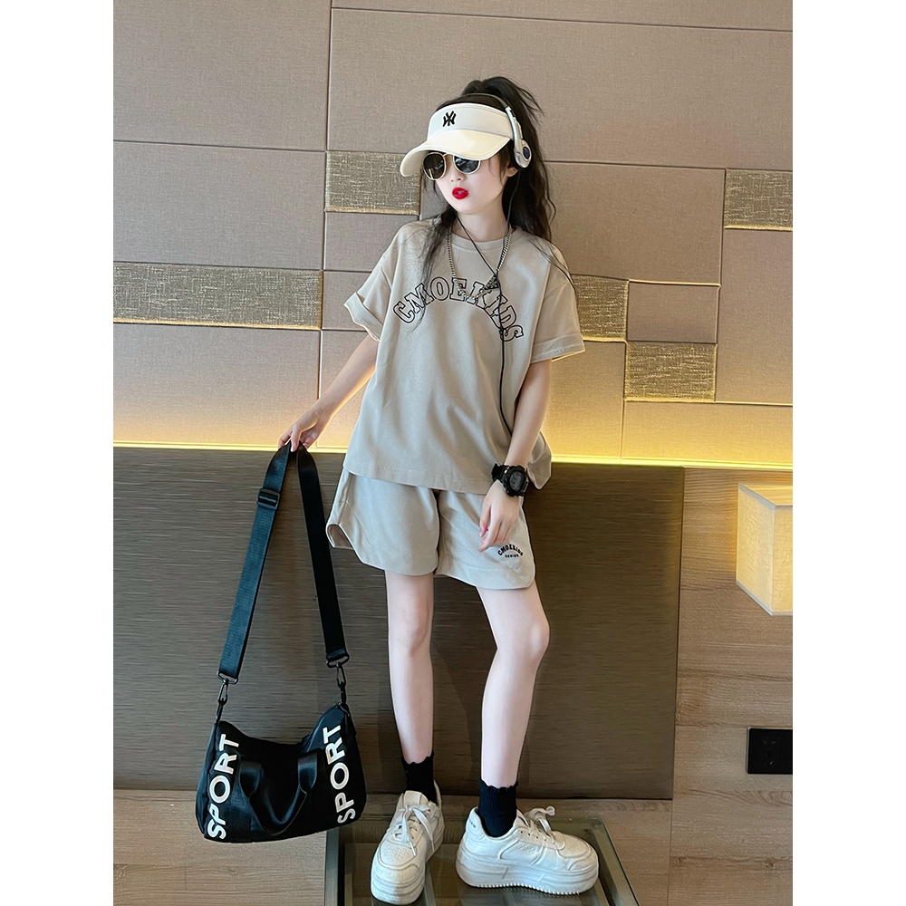 韩国女童短裤套装2024新款儿童短袖卫衣中大童潮酷穿搭运动两件套