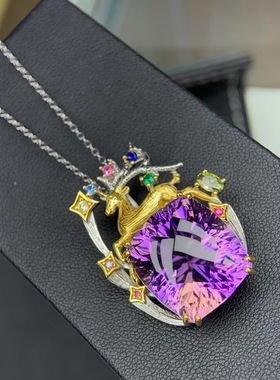 意大利款米兰珠宝周紫黄晶吊坠S925银镀金女士复古紫黄晶吊坠