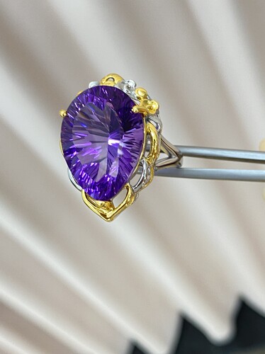 意大利精工乌拉圭紫水晶戒指S925银镀金女士活口戒指不掉色颜色好