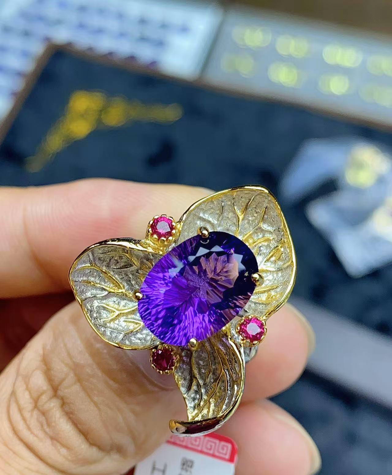 意大利款乌拉圭紫水晶戒指S925银镶嵌18K同源工艺女款紫水晶戒指