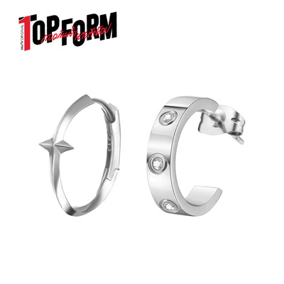 泰版抱胁Boom同款耳环SmartBoom四芒星钛钢带钻C形开口冷淡风耳钉