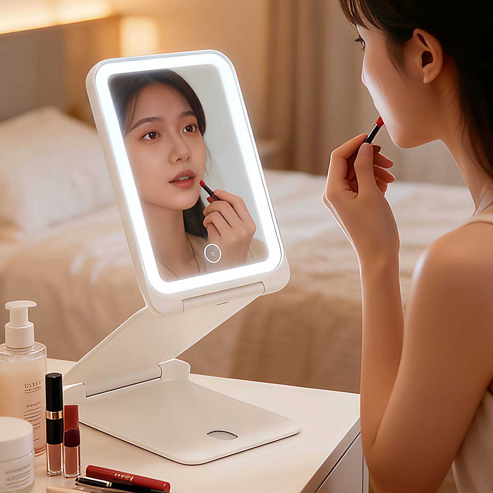 easehol叠叠镜led带灯便携折叠化妆镜子台式桌面梳妆镜生日礼物 - EASEHOLD旗舰店出品