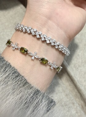 高品质公主风爱心满锆橄榄绿小众百搭可调节手链女轻奢