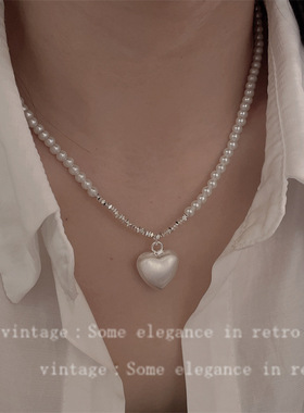 时尚简约爱心吊坠强光珍珠项链女百搭高级感ins气质轻奢小众颈链