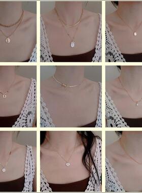 金色钛钢贝壳吊坠项链女小众轻奢百搭秋冬毛衣锁骨链