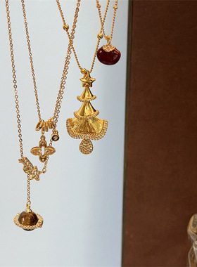 爆闪个性拉丝圣诞树星星项链女小众高级感秋冬百搭毛衣链锁骨链