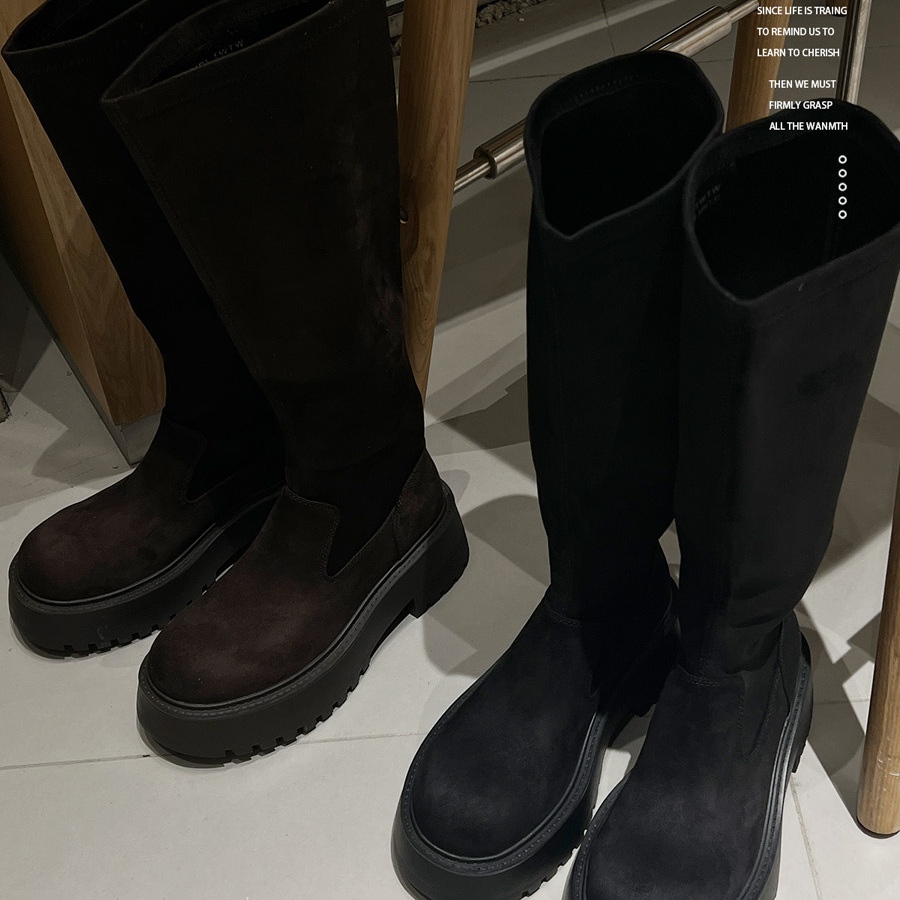 喜乐XILE 秋冬新款百搭显腿细保暖弹力绒长靴