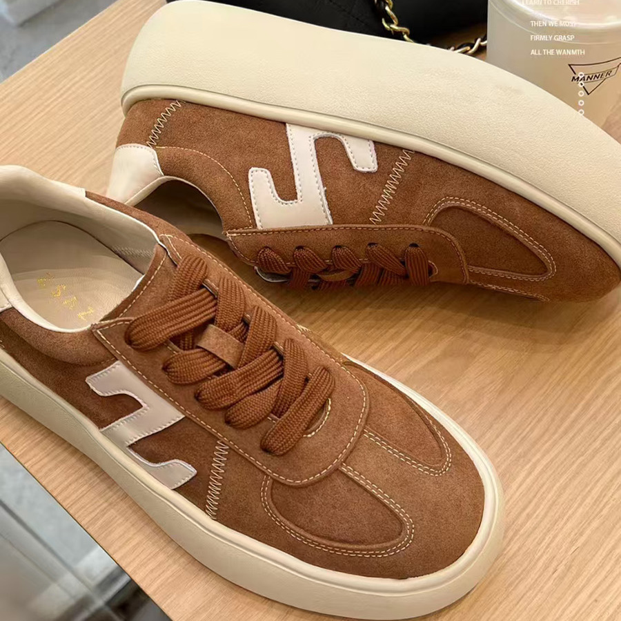 喜乐XILE 新款秋冬厚底牛皮圆头撞色百搭增高休闲鞋单鞋