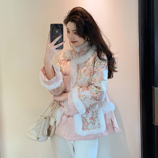 唐装女冬装小棉袄过年网红唐装短款花袄改良旗袍甜美风中国风棉服