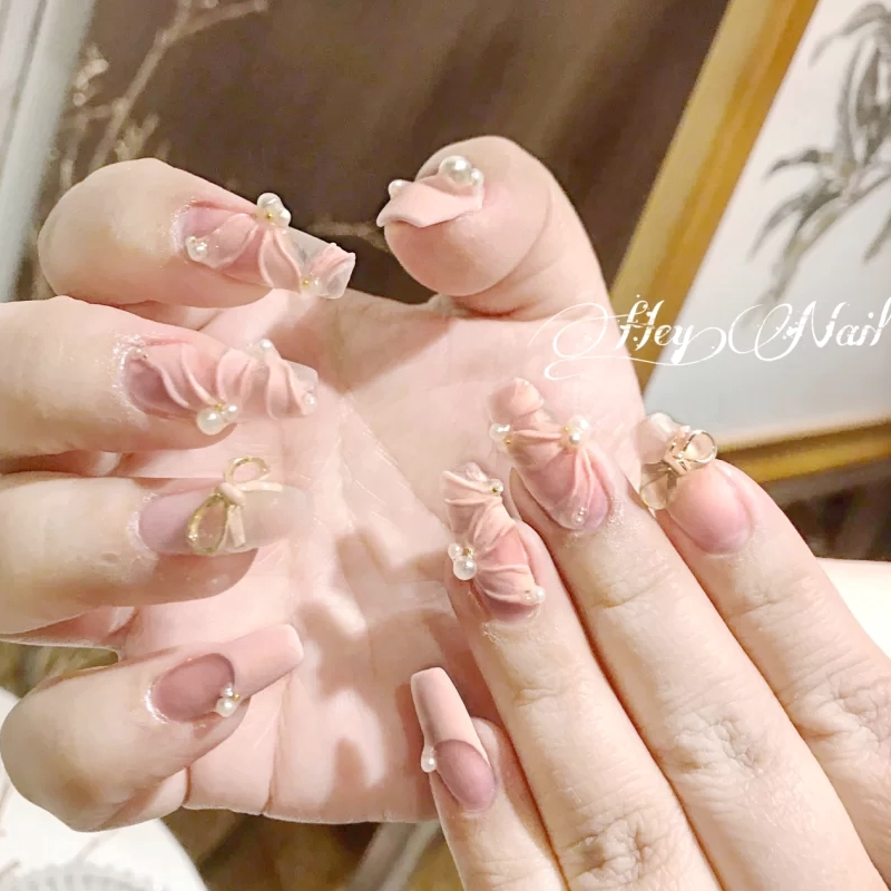 点点白色浮雕微雕立体蝴蝶结飘带芭蕾免洗纹理雕花彩绘胶美甲工具