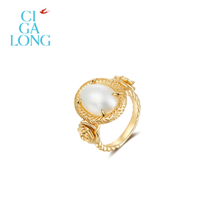 CIGALONG龙梓嘉白玫瑰缎光珍珠项链耳钉戒指翡冷翠系列新中式 珠宝