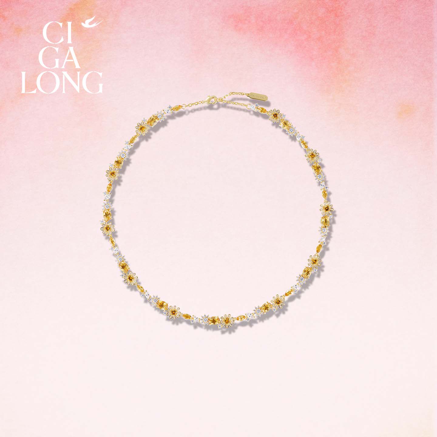 [新品]CIGALONG龙梓嘉小雏菊项链黄水晶耳钉十二花神珠宝5
