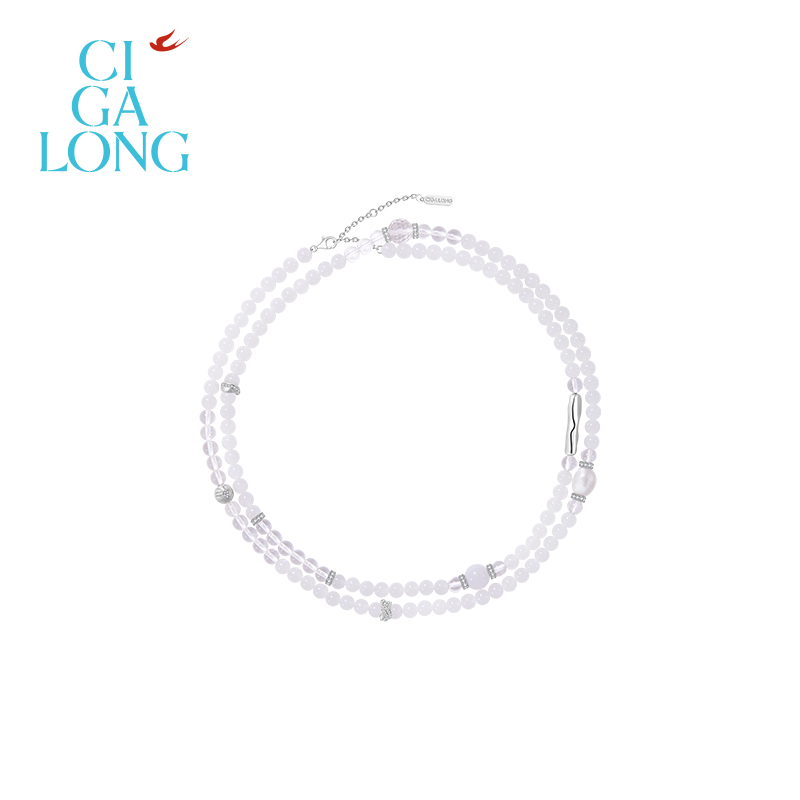 CIGALONG龙梓嘉筱竹亭和田玉水晶珍珠项链珠落玉盘原创礼物