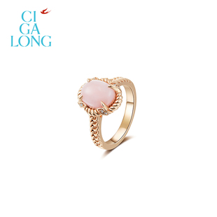 CIGALONG龙梓嘉盘绳结蔷薇粉澳宝蛋白石戒指S925梨满园新中式 珠宝
