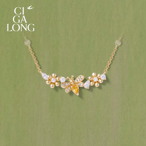CIGALONG蜂花蜜黄水晶项链耳钉