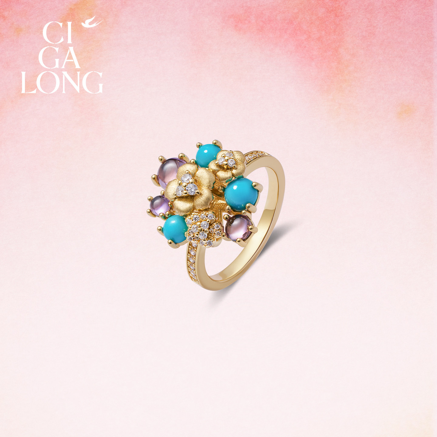 [新品]CIGALONG龙梓嘉金丝芙蓉绿松石项链耳钉戒指新中式珠