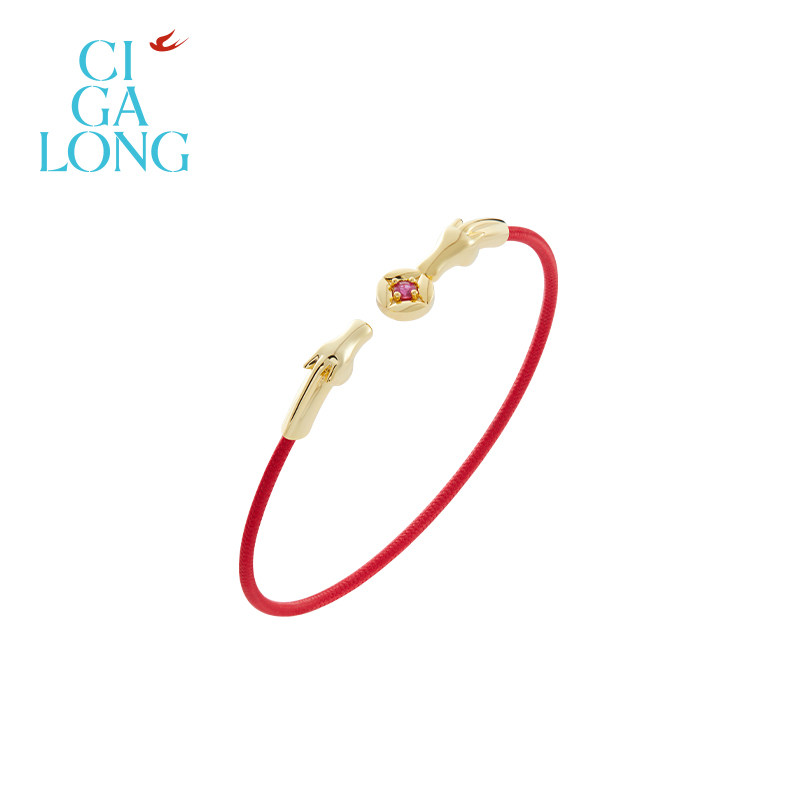 [新品]CIGALONG龙梓嘉红宝石培育钻本命年红绳手镯38礼物