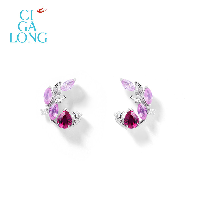 [新品]CIGALONG龙梓嘉无烧红宝石耳钉18k白耳饰新中式珠宝,珠宝/钻石/翡翠,耳饰,淘宝优惠券,粉丝福利购,淘宝优惠卷