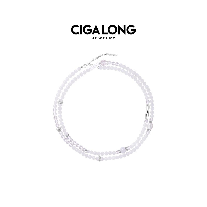 CIGALONG龙梓嘉筱竹亭和田玉水晶珍珠项链珠落玉盘原创礼物