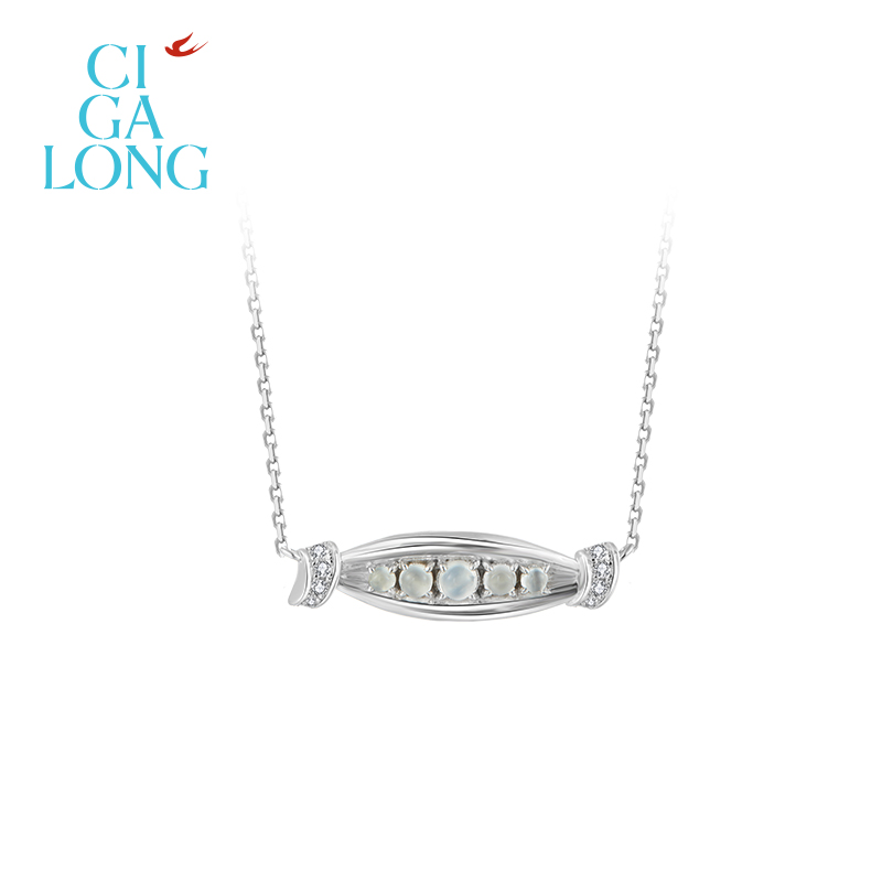CIGALONG龙梓嘉缎带项链猫眼月光石梨满园S925银新中式珠宝