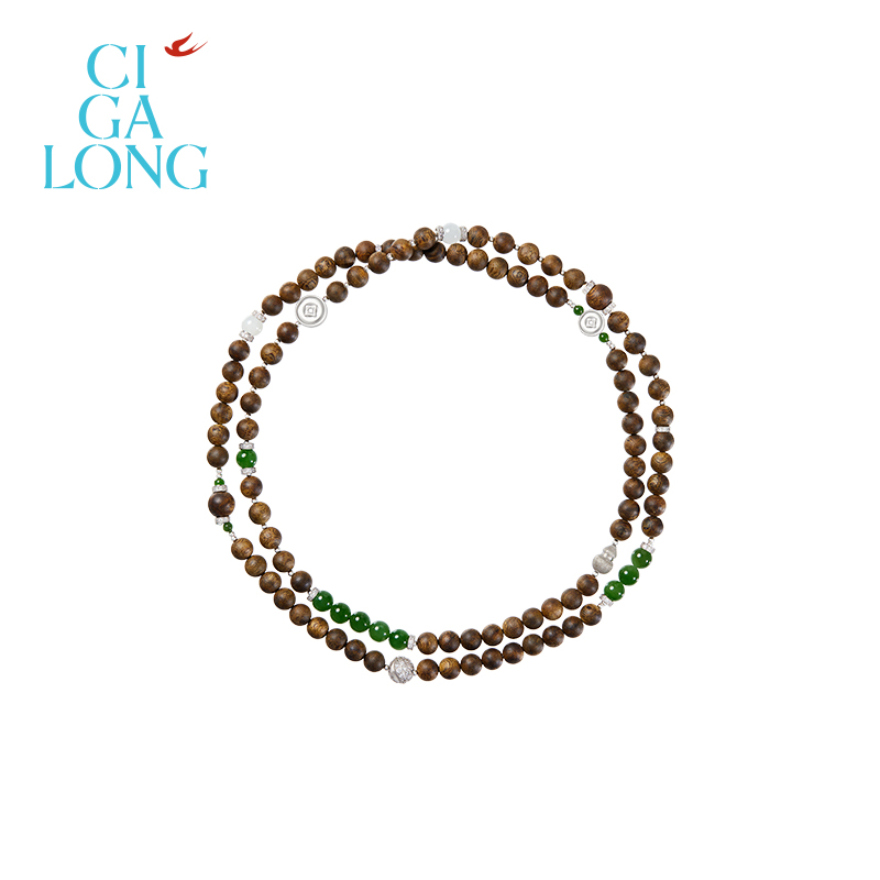 CIGALONG龙梓嘉葫芦宝财和田玉沉香项链珠落玉盘新中式珠宝礼物