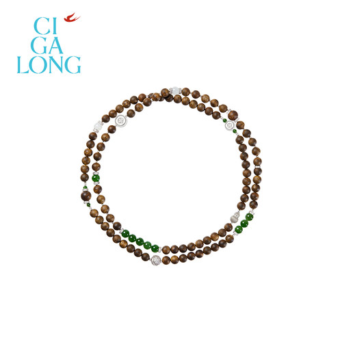 CIGALONG龙梓嘉葫芦宝财和田玉沉香项链珠落玉盘新中式珠宝礼物