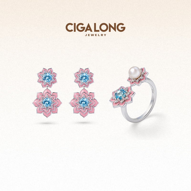 CIGALONG龙梓嘉宝莲花托帕石戒指新品新中式珠宝