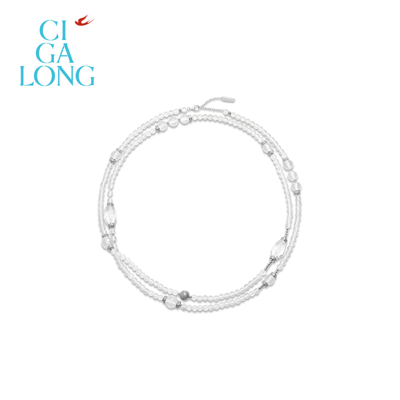 CIGALONG龙梓嘉玄鸟飞燕白水晶项链珠落玉盘新品新中式珠宝