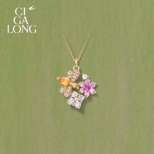 [新品]CIGALONG龙梓嘉游蜂碎花黄水晶项链耳钉新中式珠宝